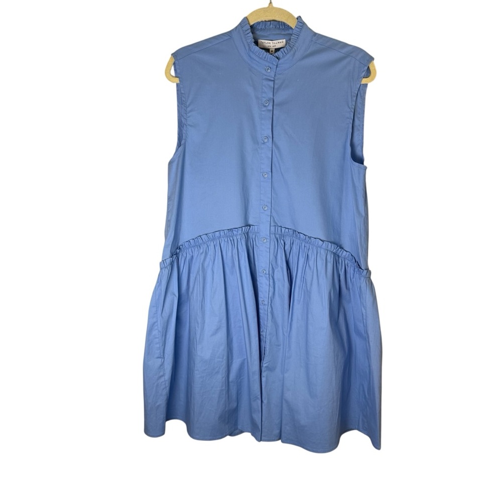 Taylor Tillman Preppy New England Cotton Poplin Maddie Ruffle Mini Dress sz M